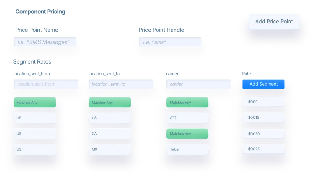 Event pricing setup showing individual event pricing and segment rates configuration.