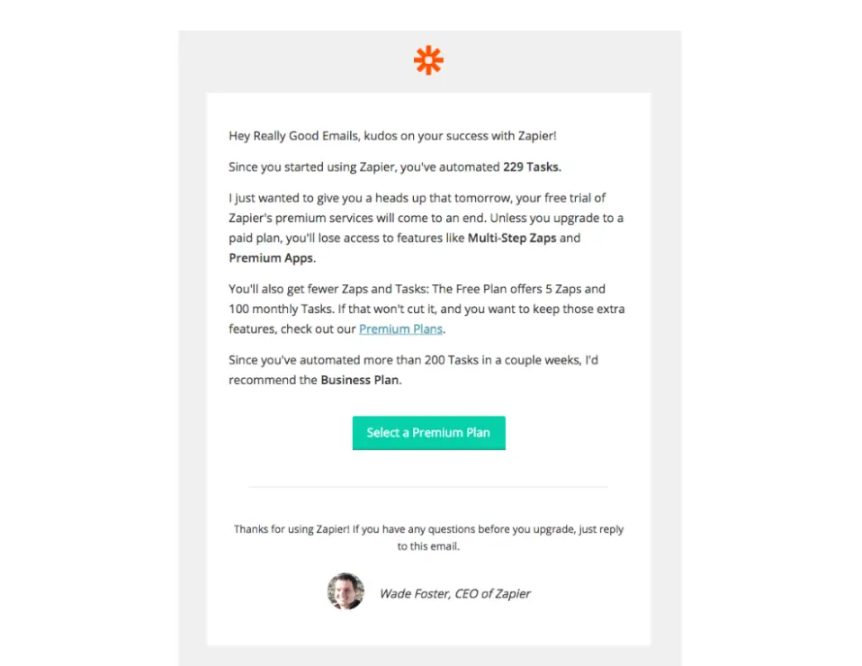 Zapier dashboard displaying task automation metrics.