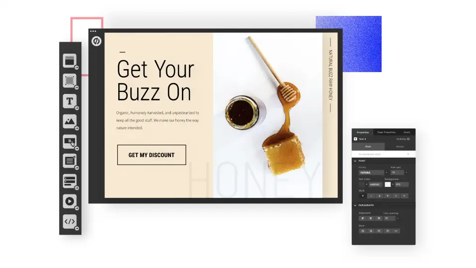 Instapage page builder showcasing a promotional landing page design.