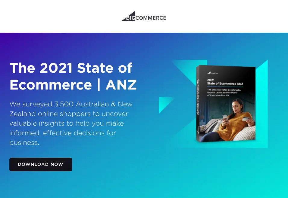 BigCommerce 2021 State of Ecommerce report cover with download call-to-action.