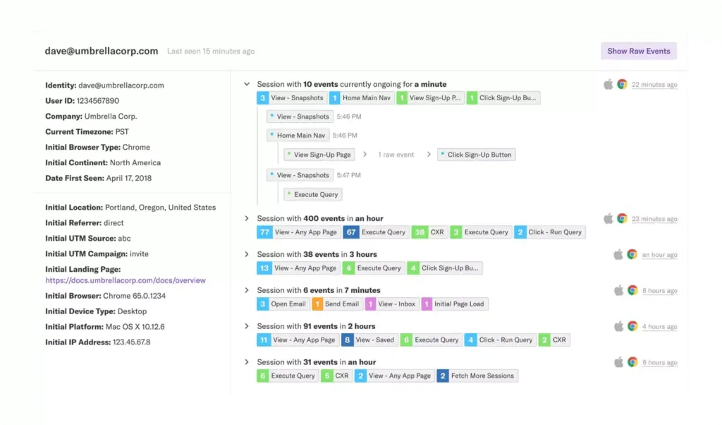 Screenshot of SaaS analytics tool, Heap