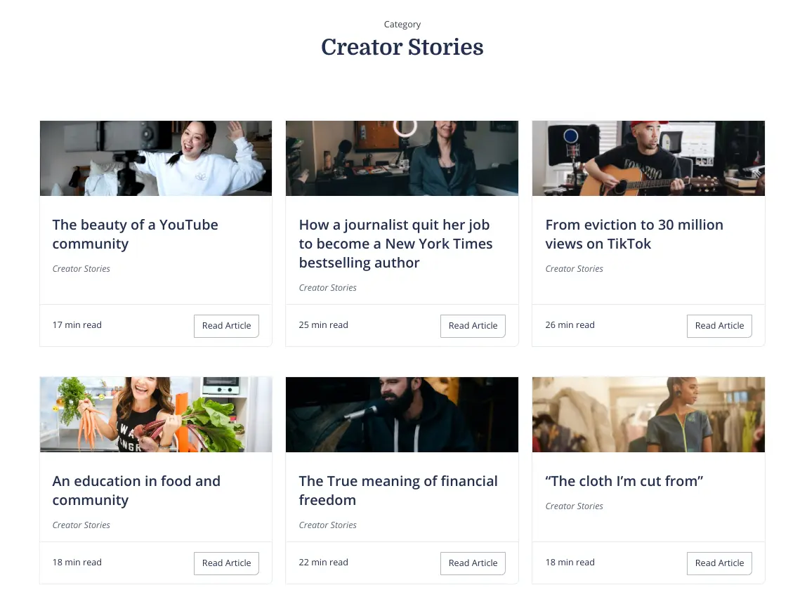 ConvertKit creator stories showcasing various success narratives.