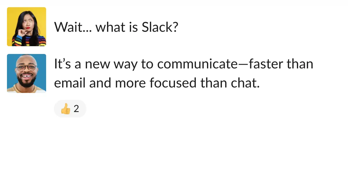 Slack messaging interface showing a conversation about its features.