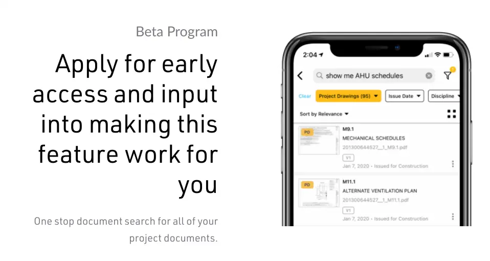 show me AHU schedules displaying project document search feature.