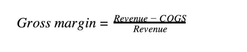 Gross margin formula showing revenue and COGS calculations.