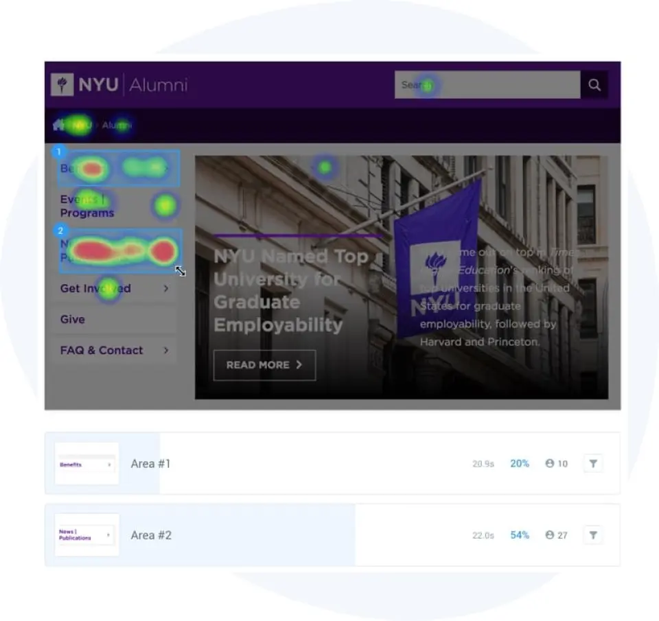 UsabilityHub heatmap showing user interaction areas on a website.