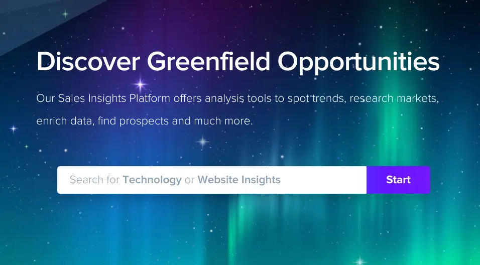 Sales Insights Platform search interface for technology and website insights.