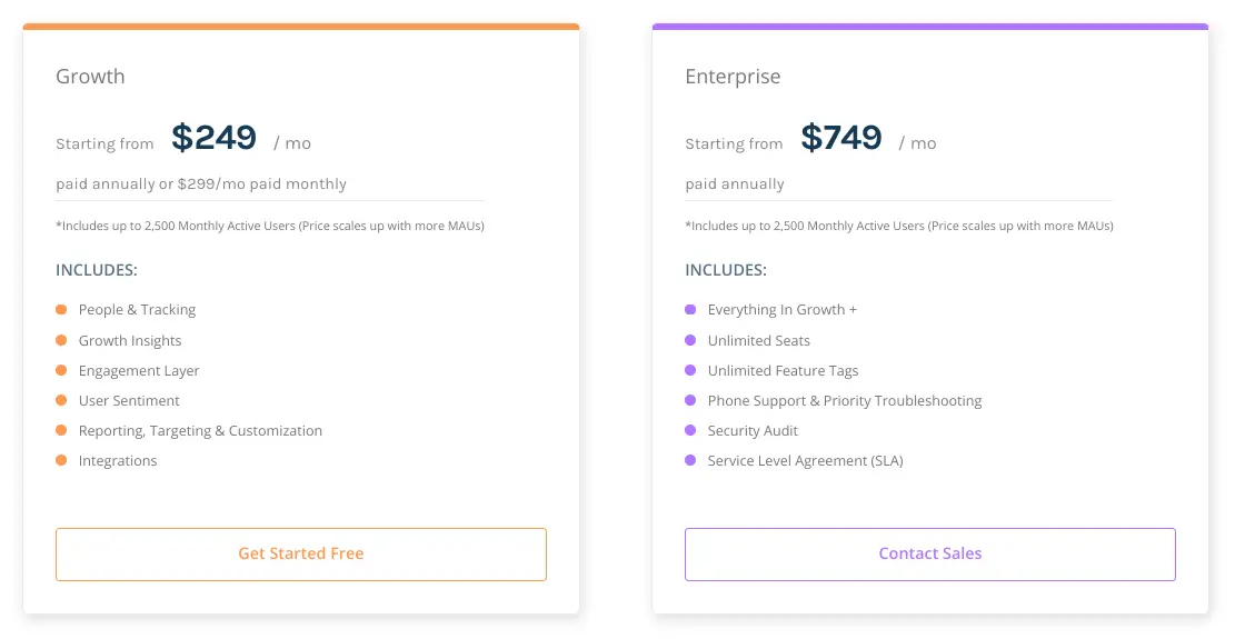 ActiveCampaign pricing details for Growth and Enterprise plans, including monthly rates and features.
