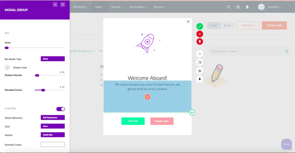 User.com onboarding modal welcoming new users.
