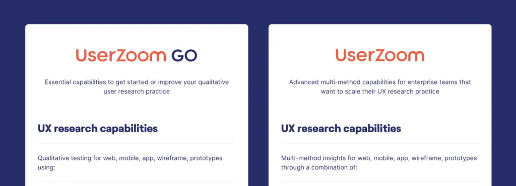Screenshot of UserZoom pricing