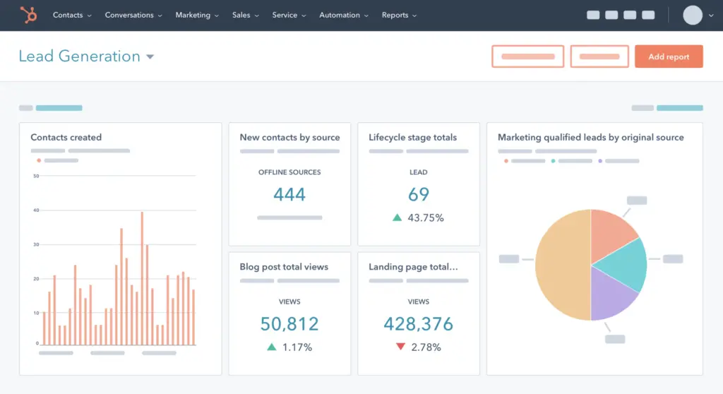 Screenshot of HubSpot software