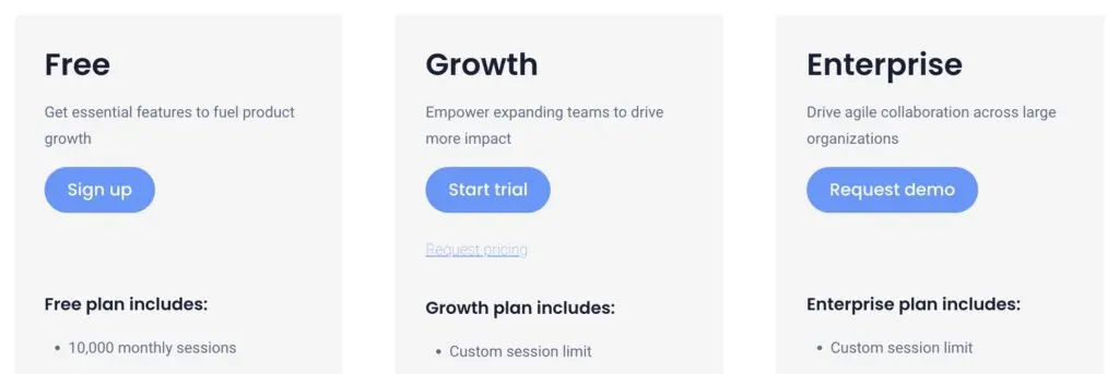 Image from UXCam's pricing page
