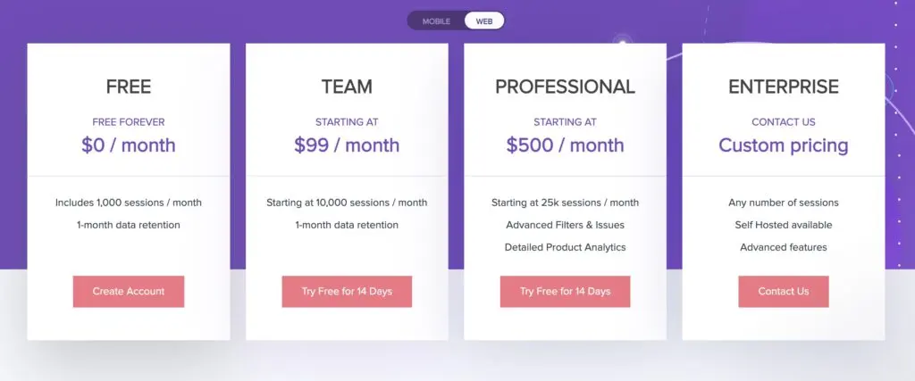 Image of LogRocket pricing information