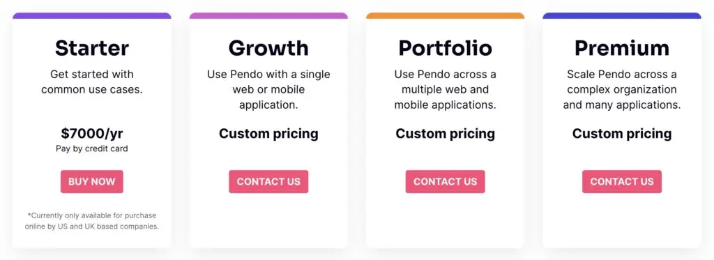 Image from Pendo's pricing page