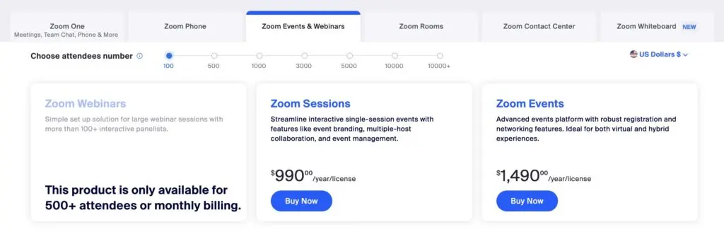 Zoom Events pricing