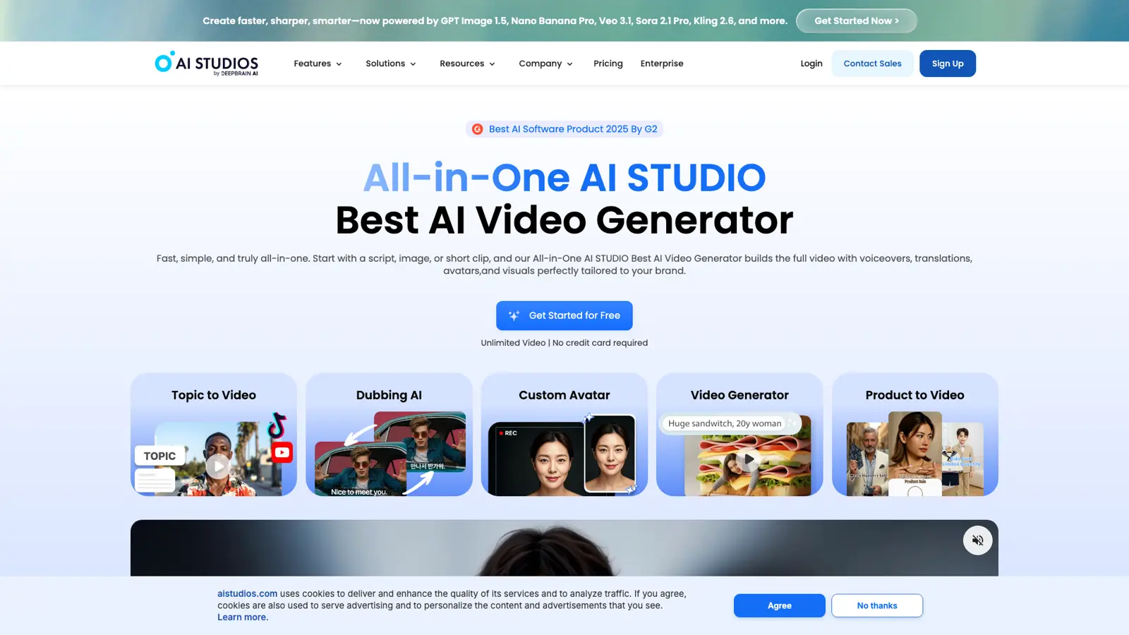 DeepBrain AI Studios homepage