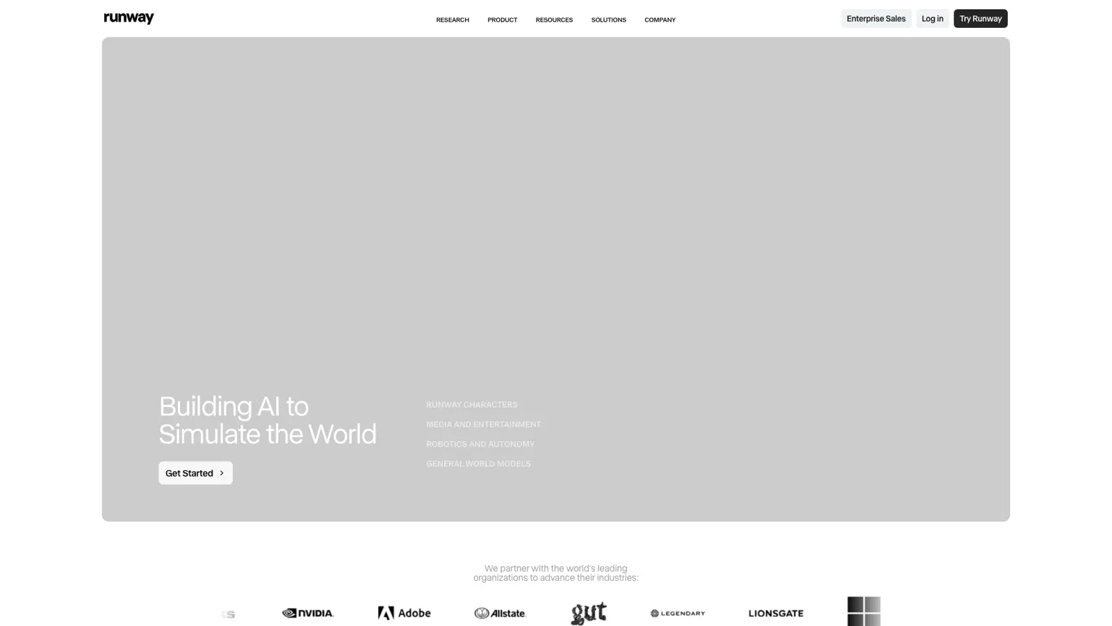 Runway ML homepage