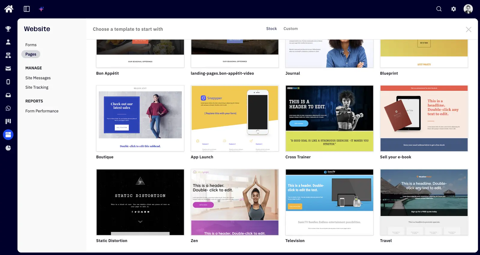 ActiveCampaign landing page template gallery — pre-built layouts for webinar registration, lead capture and event pages.