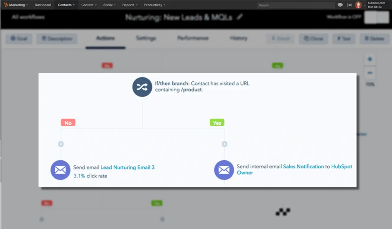 HubSpot's marketing automation workflow builder
