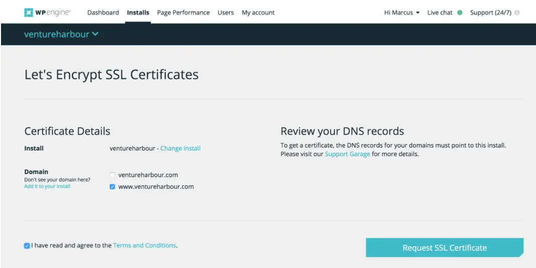 WP Engine SSL certificates