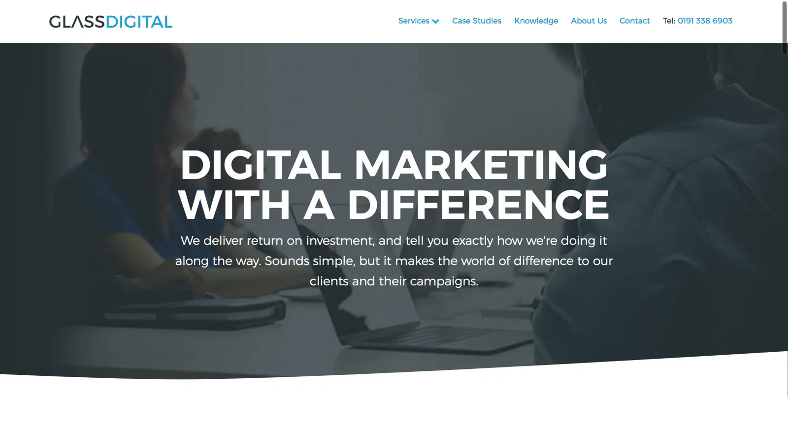 Glass Digital website showcasing digital marketing services.