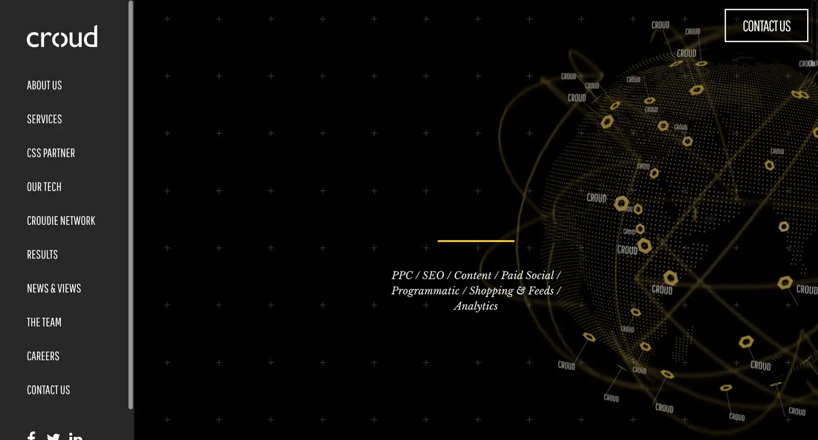 Croud services map highlighting PPC, SEO, content, and analytics options.