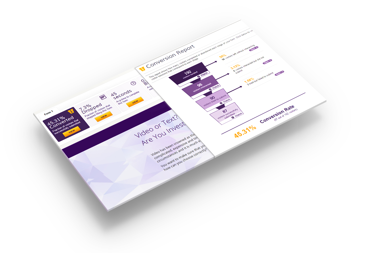 Clicktale conversion report showing engagement metrics and drop-off rates.