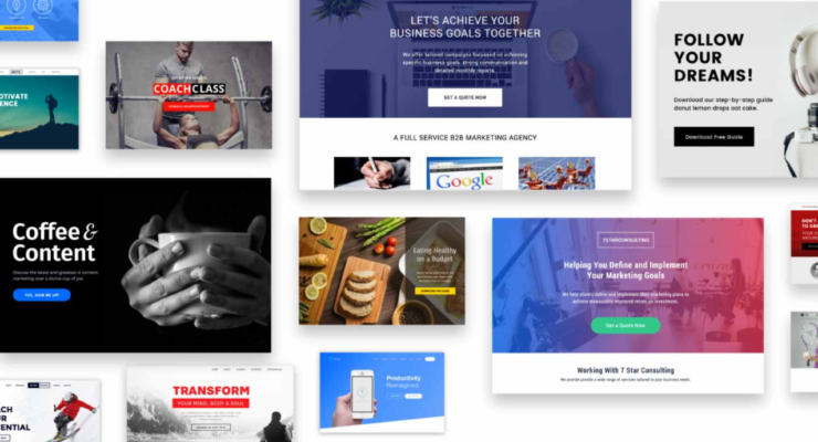 Landing page designs showcasing various marketing strategies and styles.