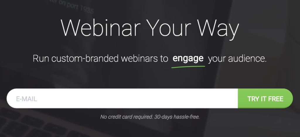 ClickMeeting sign-up interface encouraging custom-branded webinars.