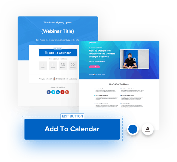 WebinarNinja landing page showcasing registration and calendar integration features.
