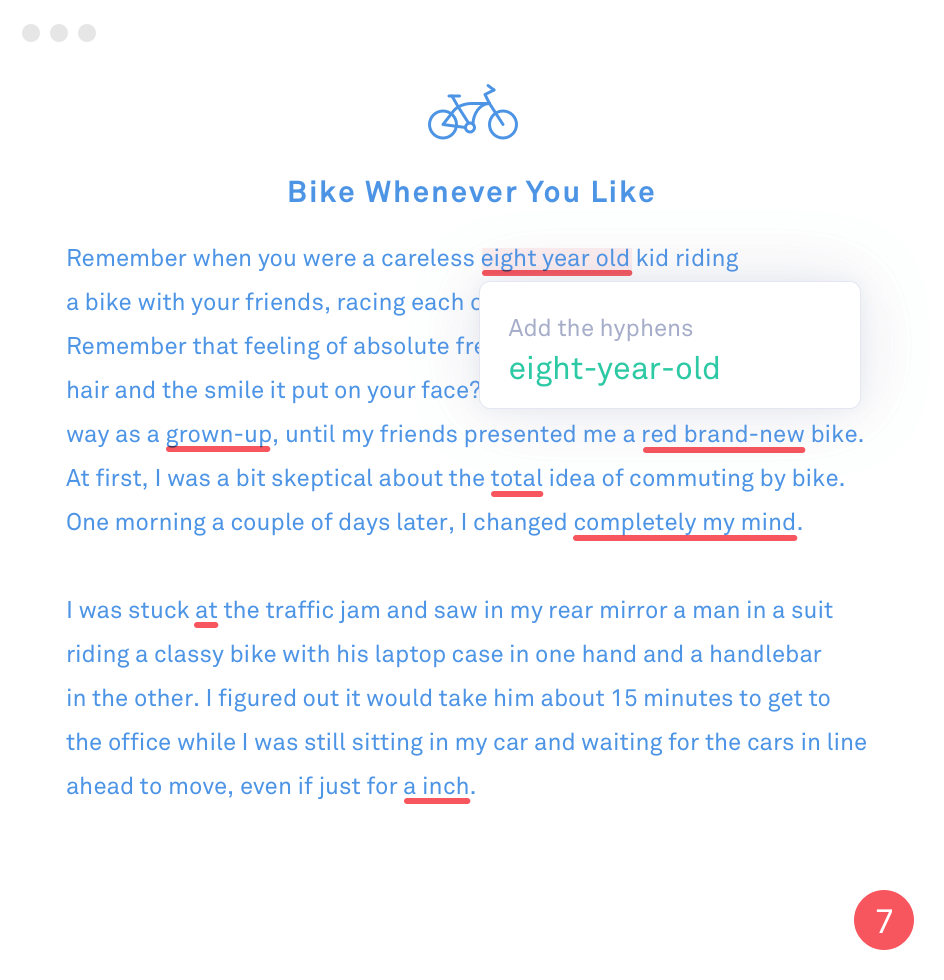 Grammarly writing tool showing content improvement suggestions.