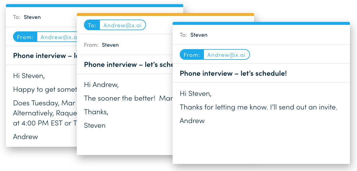 X.ai showing email interface for scheduling a phone interview.