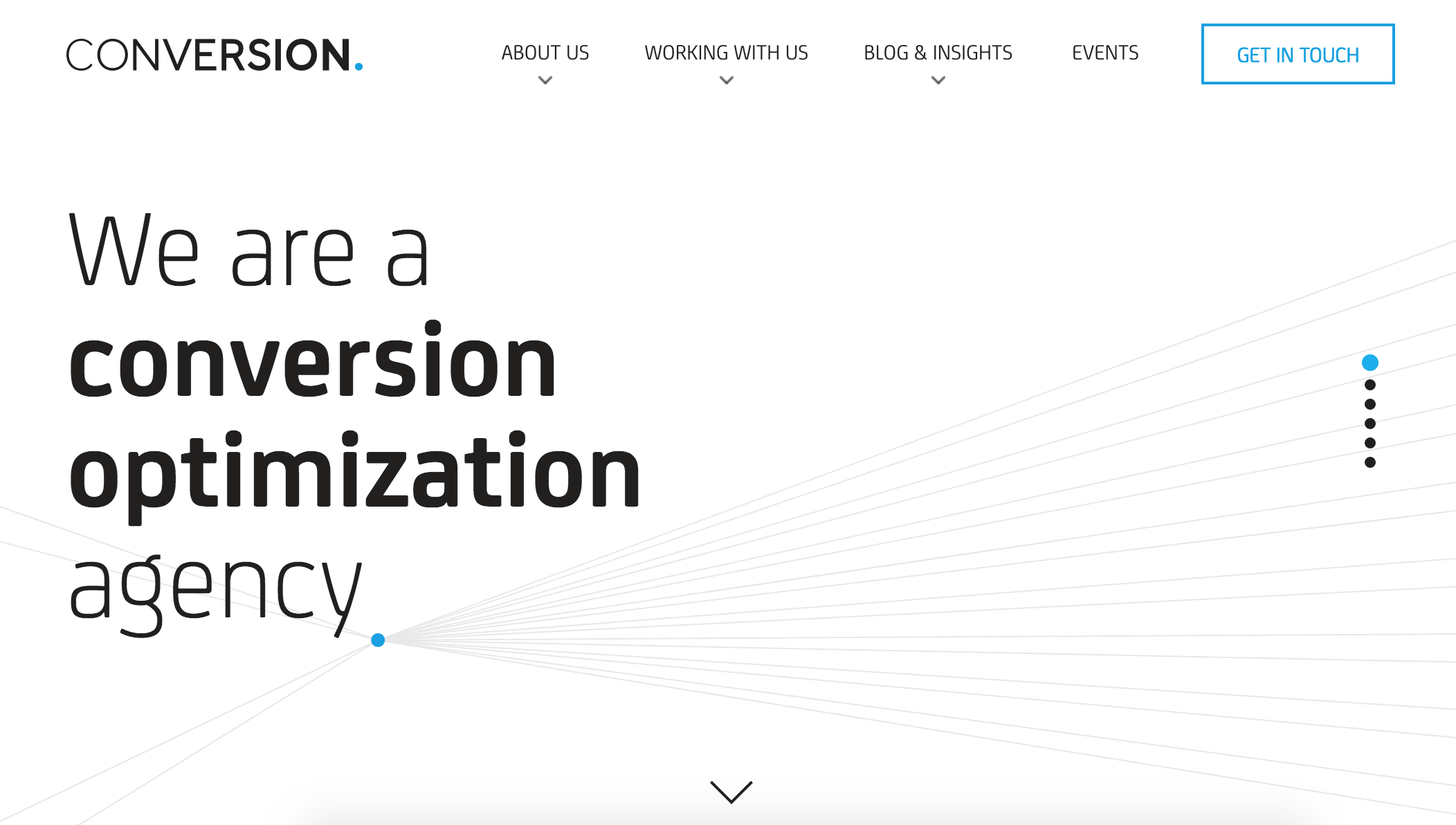 Conversion website homepage showcasing their branding and approach to conversion optimization.