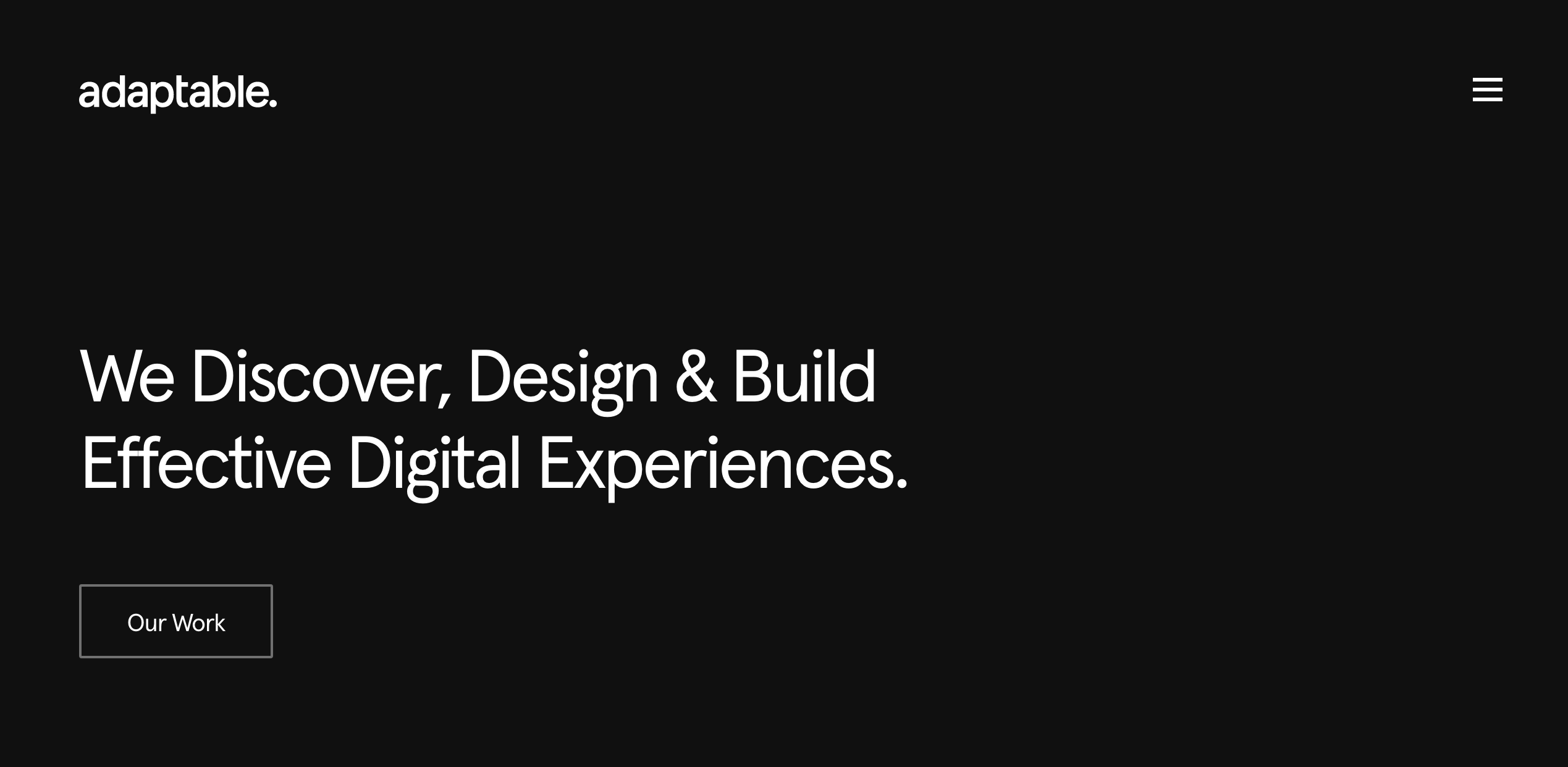 Adaptable homepage showcasing services and design philosophy.