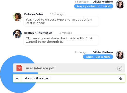 nTask messaging interface showing team communication and file sharing.