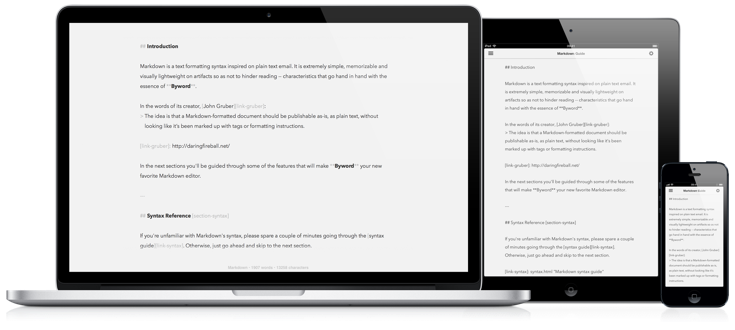 Markdown documentation displayed across Mac and iOS devices.