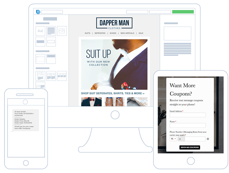 Sendinblue drag-and-drop builder interface showcasing email design creation.