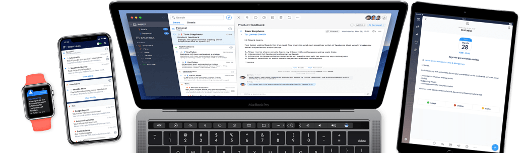 Smart inbox feature in an email management tool displaying various devices.