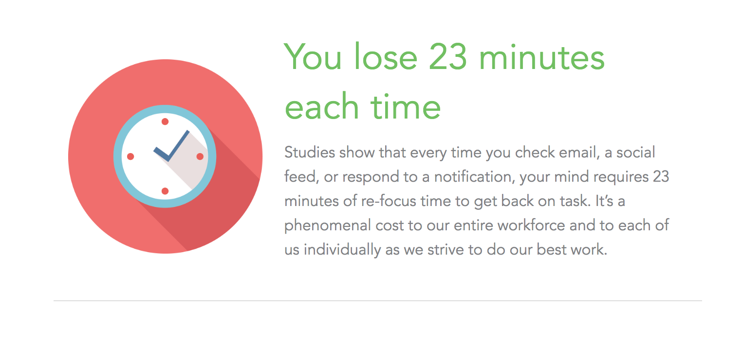Freedom productivity app concept explaining time loss due to interruptions.