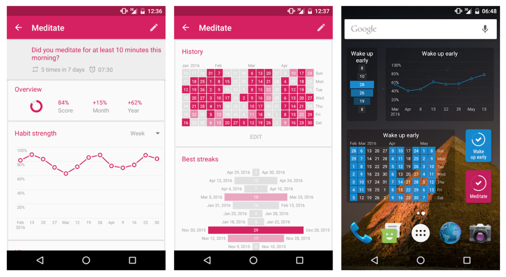 Loop showing habit tracking and meditation data.
