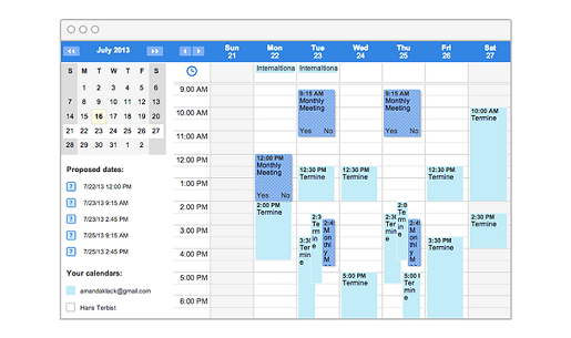 Doodle scheduling app showing available times for meetings.