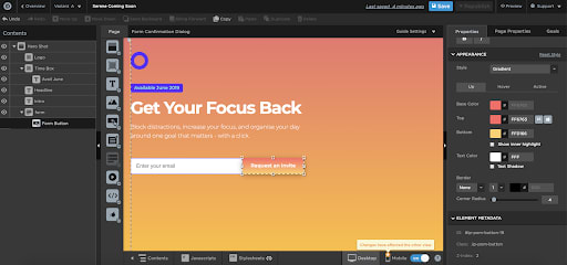 Focusmate onboarding interface showing email capture form.