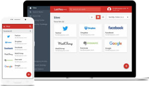 LastPass password manager interface showing stored sites and services.