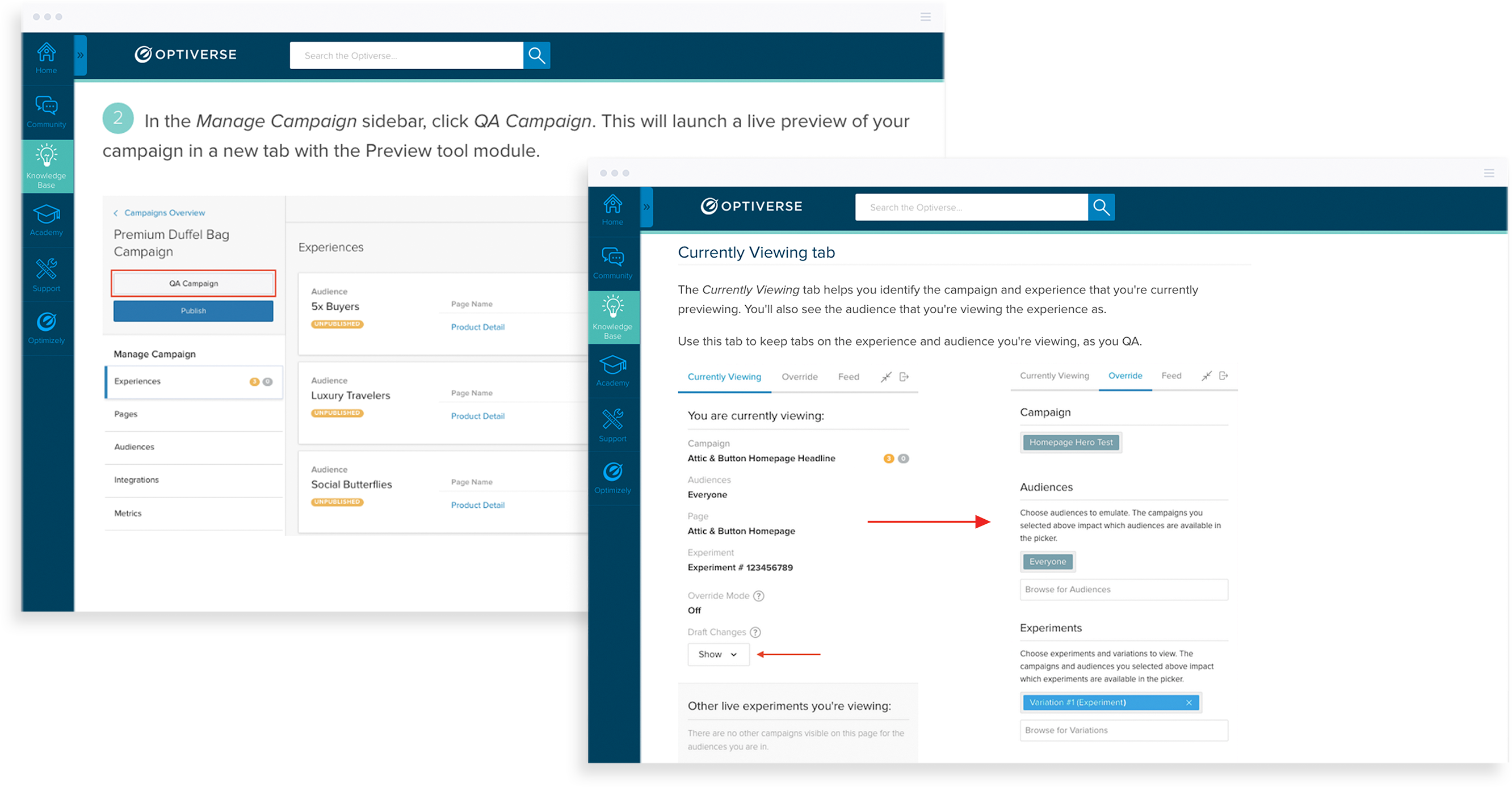 Optiverse campaign management interface displaying audience settings.