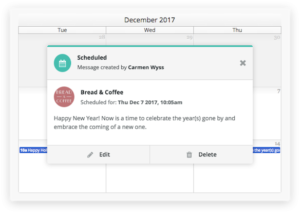 Hootsuite scheduling interface showing a message preview.