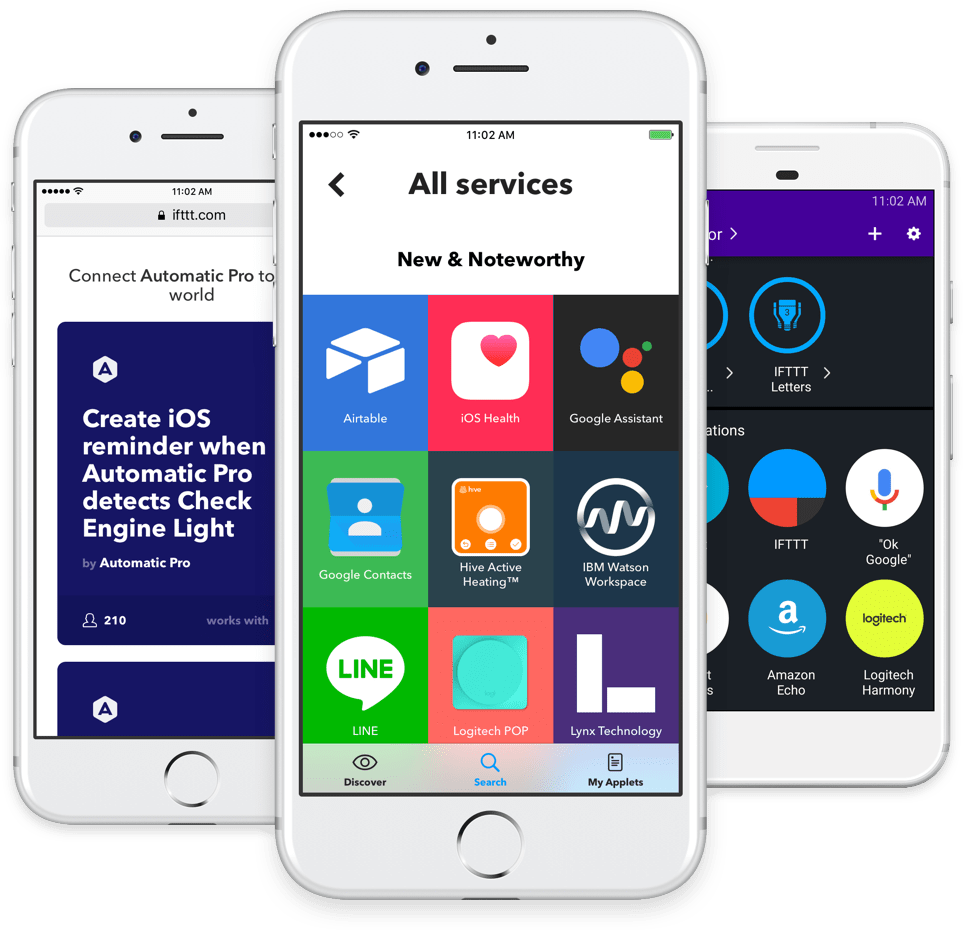 IFTTT app interface showcasing various connected services.