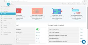 Botsify dashboard showing chatbot creation and settings options.