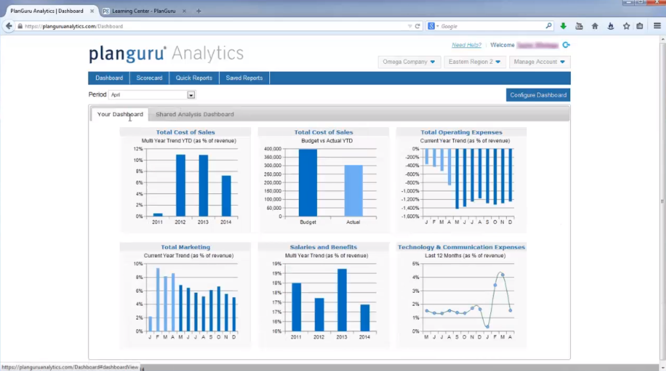 PlanGuru financial dashboard