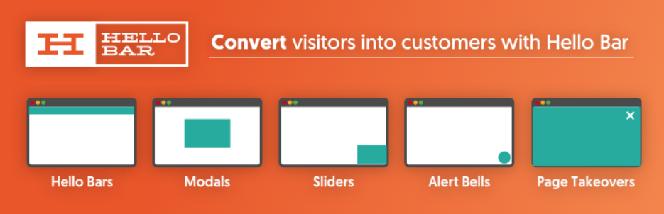 Hello Bar highlighting various engagement tools like modals and sliders.