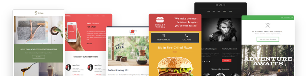 Benchmark landing page templates showcasing various design options.